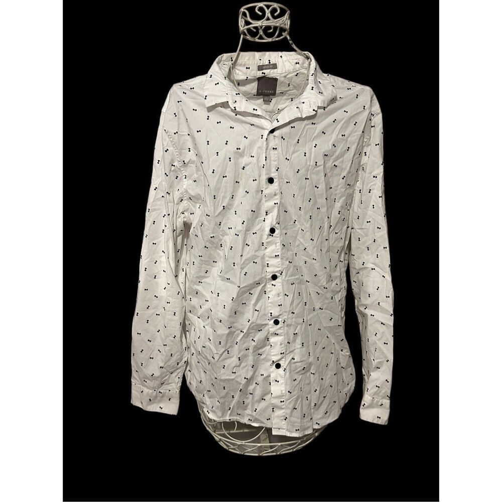 Men's A-Frame Shirt Blue and White Stretch Regular Long Sleeve Button-Up Size la